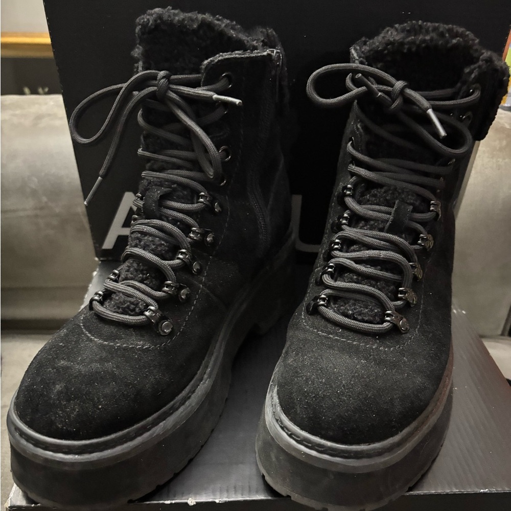Aqua Black Suede Combat Boots